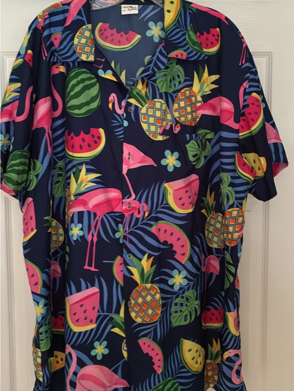 Flamingo & Fruit print Hawaiian shirt.   Sz.   2XL